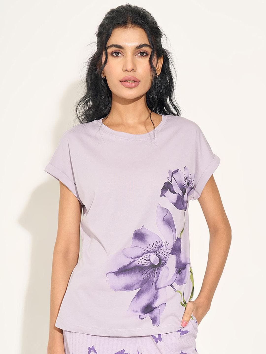 Buy Dreamz By Pantaloons Printed Pure Cotton Lounge T Shirts - - Apparel for Women