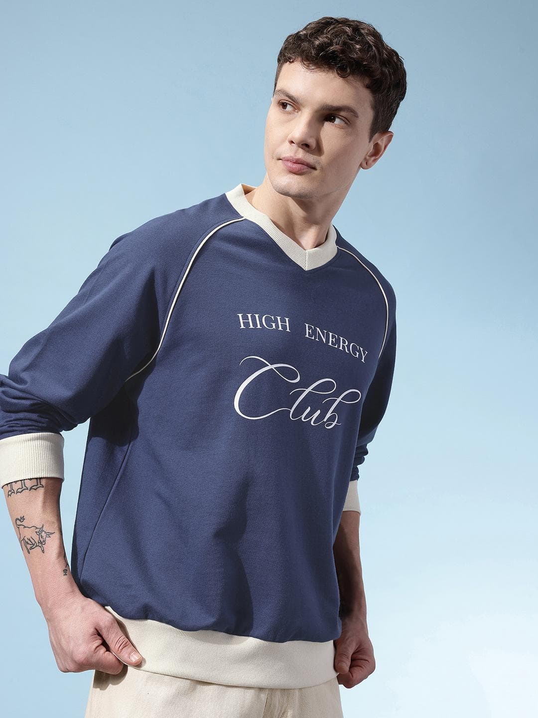 glitchez Contrast Piping Printed Terry Relaxed Sweatshirt