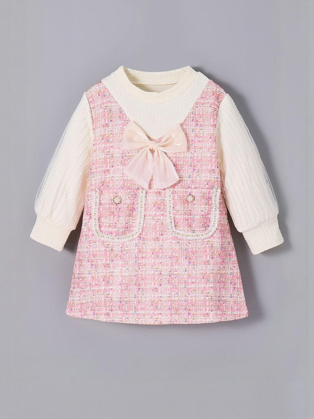 Hopscotch Bow Tweed Floral Polyester Knee Length Shift Dress