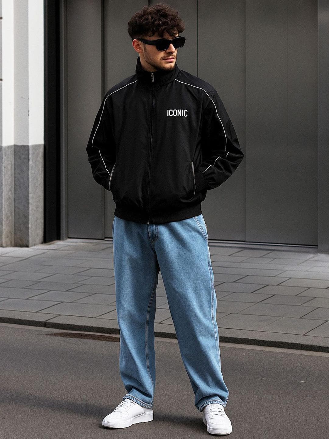 FTX Men Mock Collar Typography Printed Windcheater Bomber Jacket