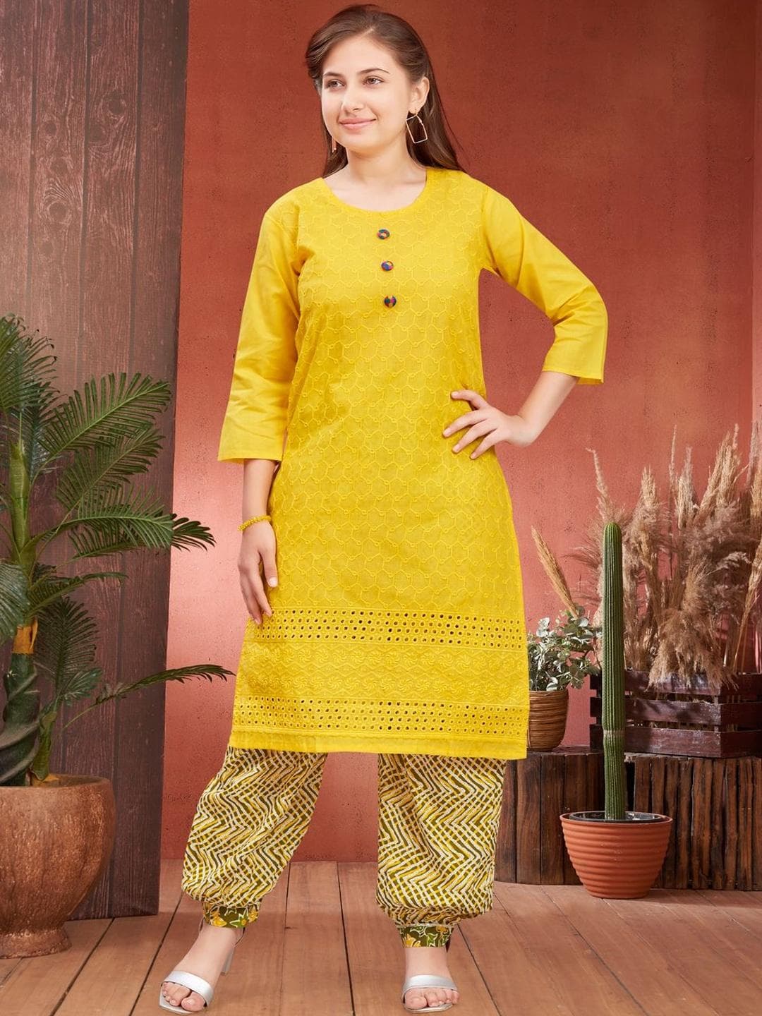 Muhuratam Girls Cotton A-Line Kurtas