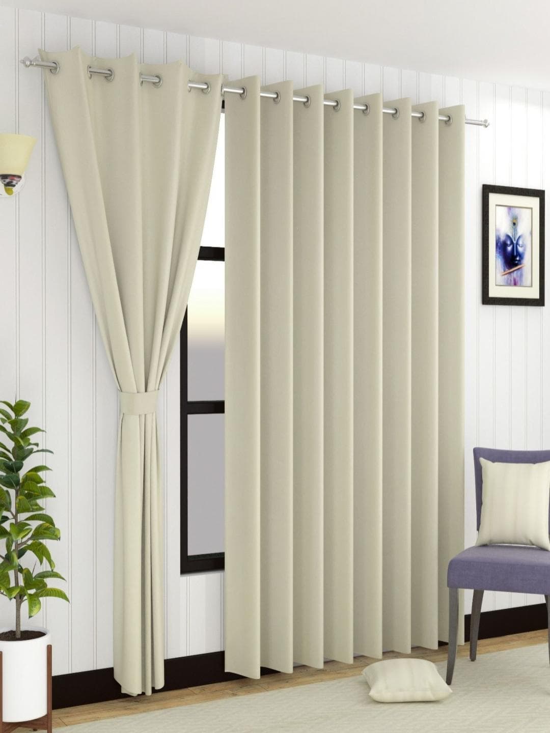 Buy Aura Cream 2 Pieces Black Out Long Door Curtains - - Home for Unisex
