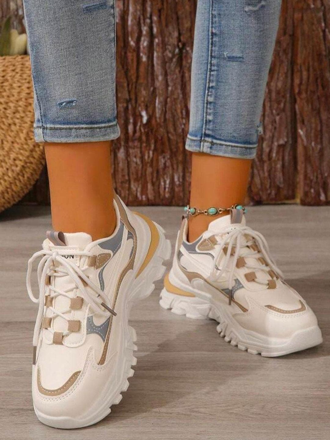 Deals4you Girls Round Toe Lace-Ups Sneakers
