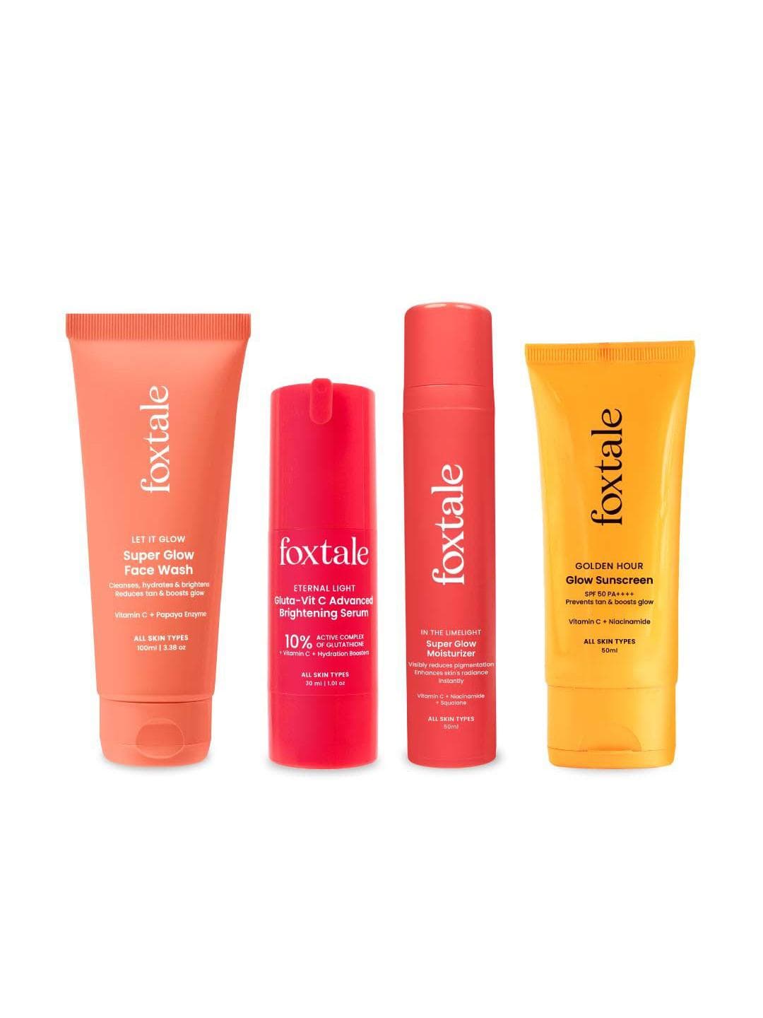 FoxTale Set Of 4 Face Wash-100 ml, Serum-30 ml, Moisturizer & Sunscreen-50 ml Each
