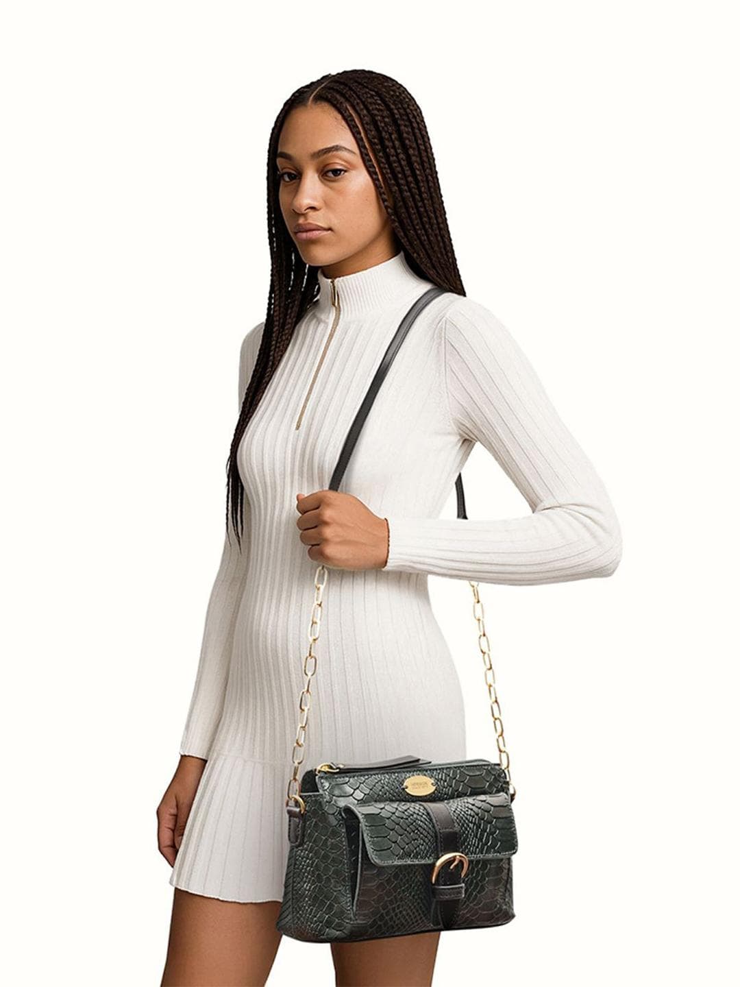 Hidesign Women Green Textured Leather Sling Bag