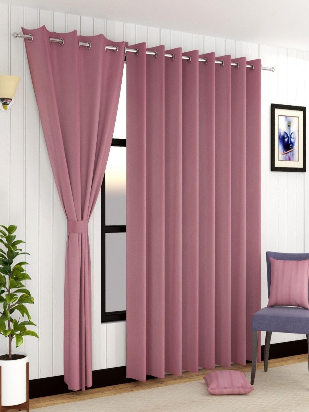 Aura Pink 2 Pieces Black Out Door Curtains