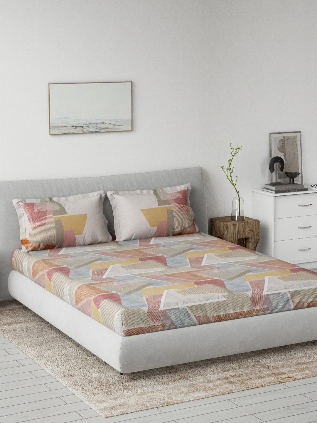 DDecor Red & Blue Printed 144 TC King Bedsheet Set-2.29m x 2.74m