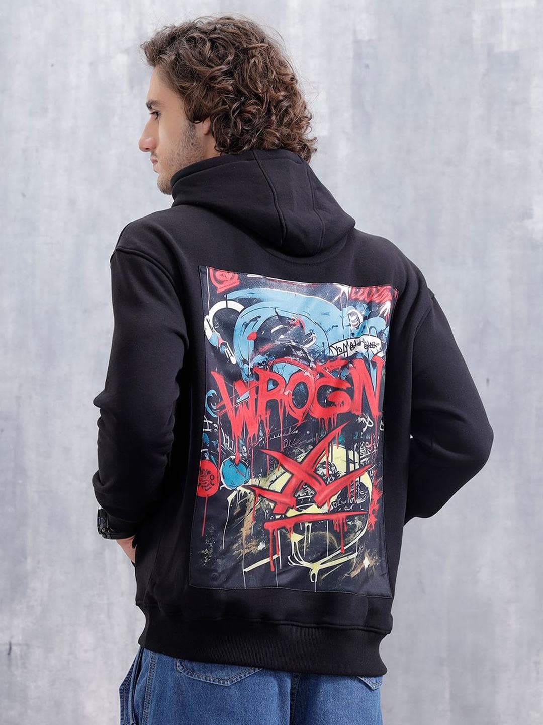 WROGN Men Printed Hooded Pullover Sweatshirt