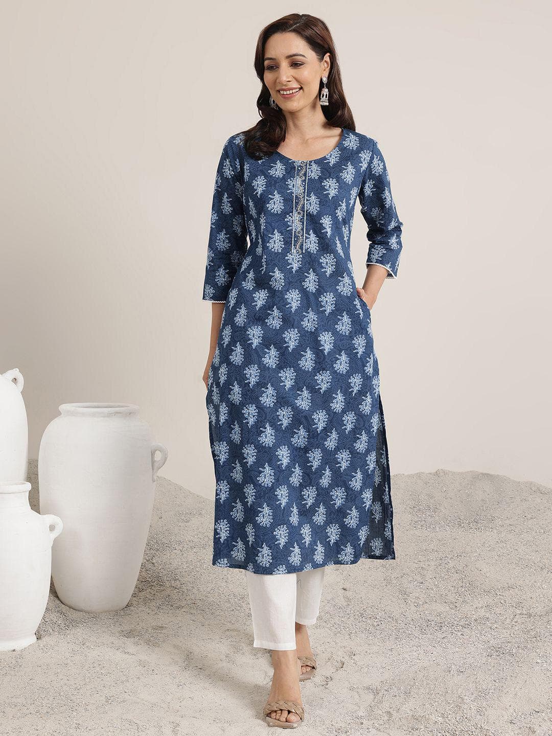 Libas Floral Printed Round Neck Cotton Kurtas