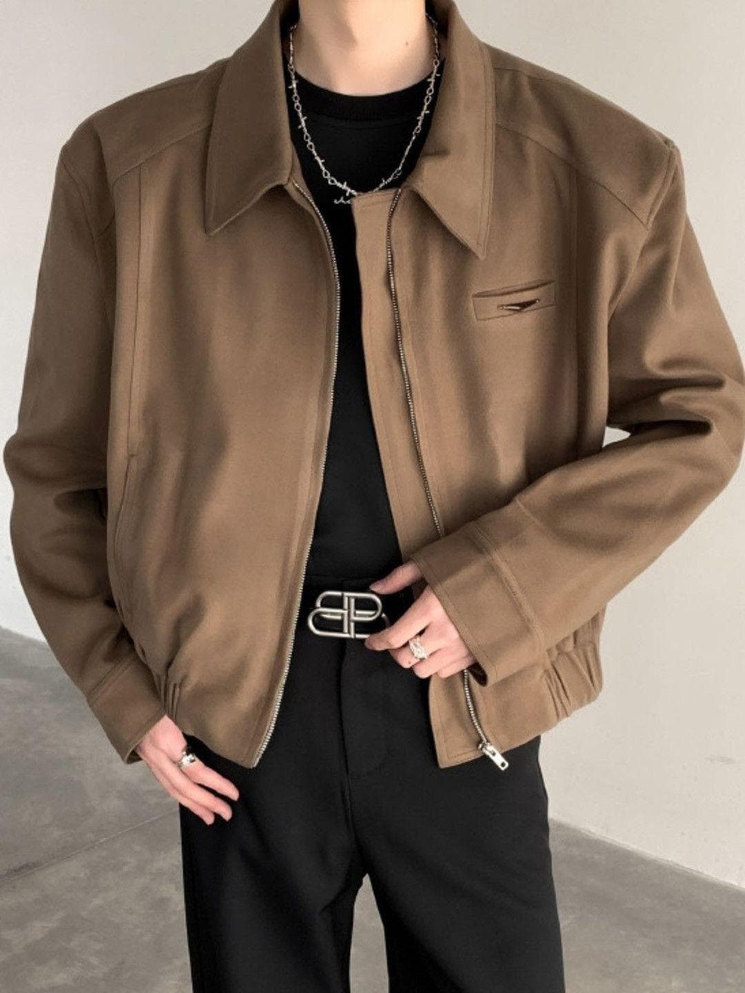 StyleCast Men Spread Collar Long Sleeve Open Front Jacket