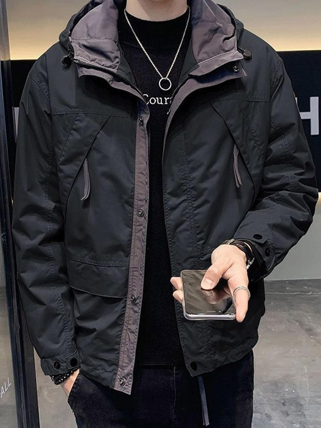 StyleCast Men Hooded Long Sleeves Open Front Jacket