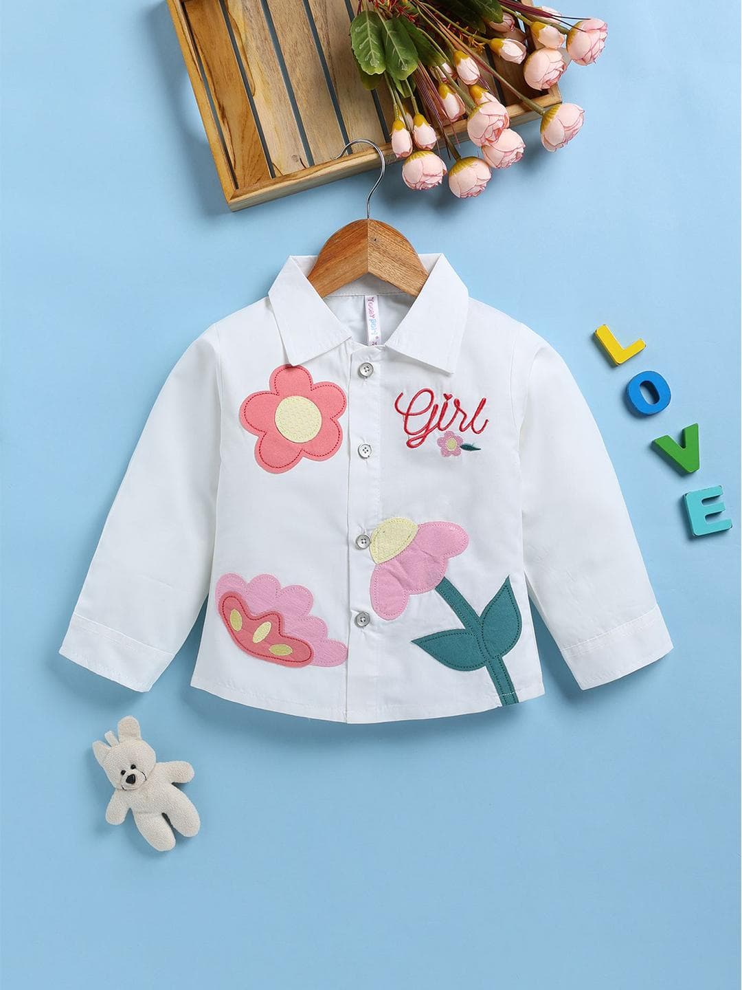 Toonyport Girls Floral Embroidered Casual Shirt