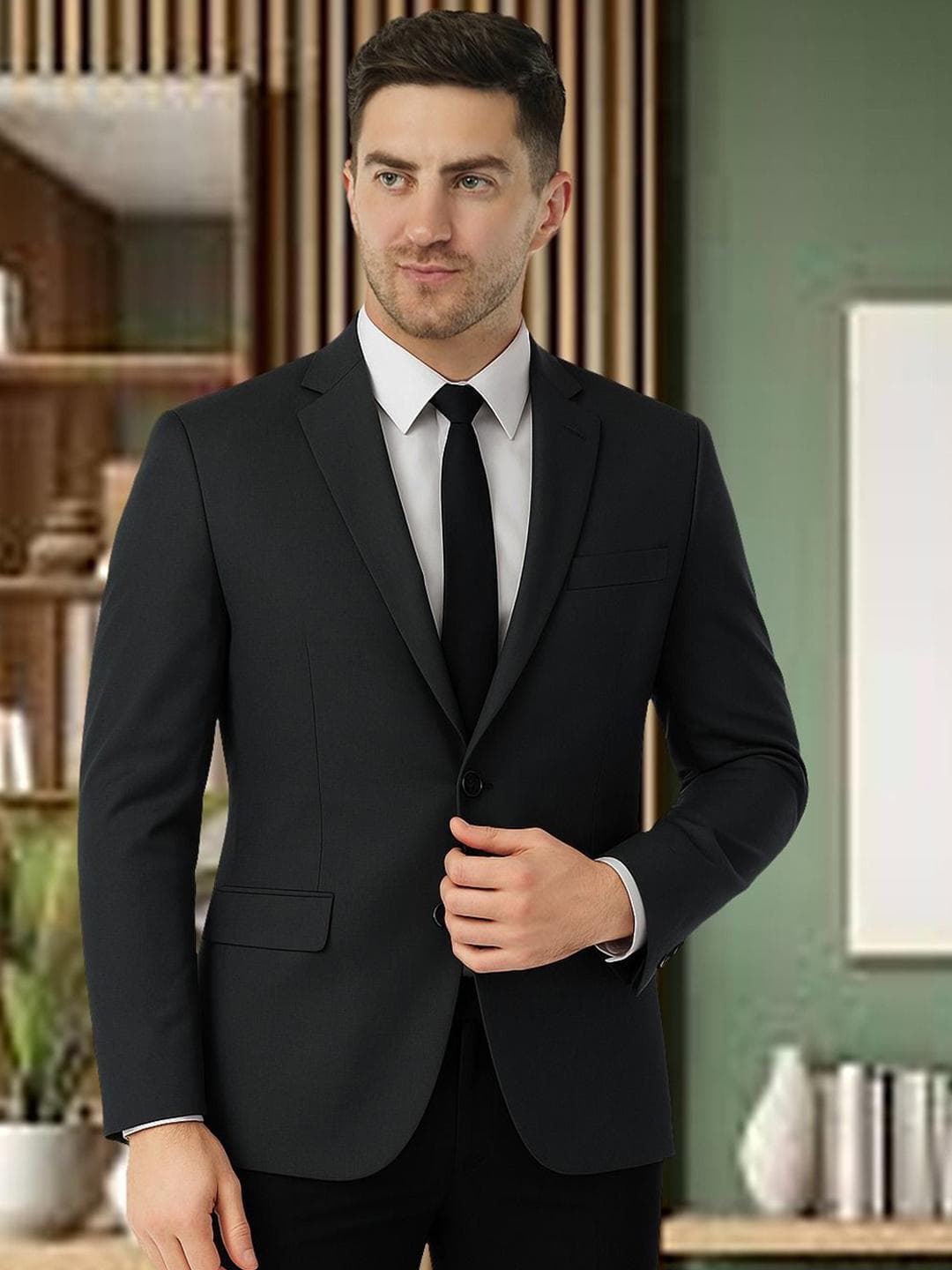 Integration Premium Notched Lapel Fully Lined Slim-Fit Formal Business Blazer