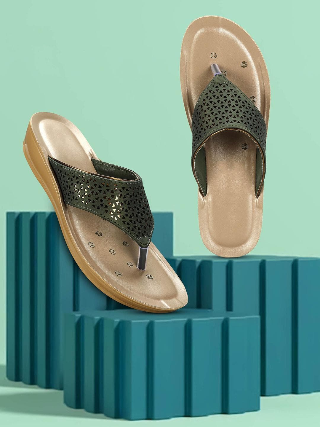 Paragon Women Textured T-Strap Flats