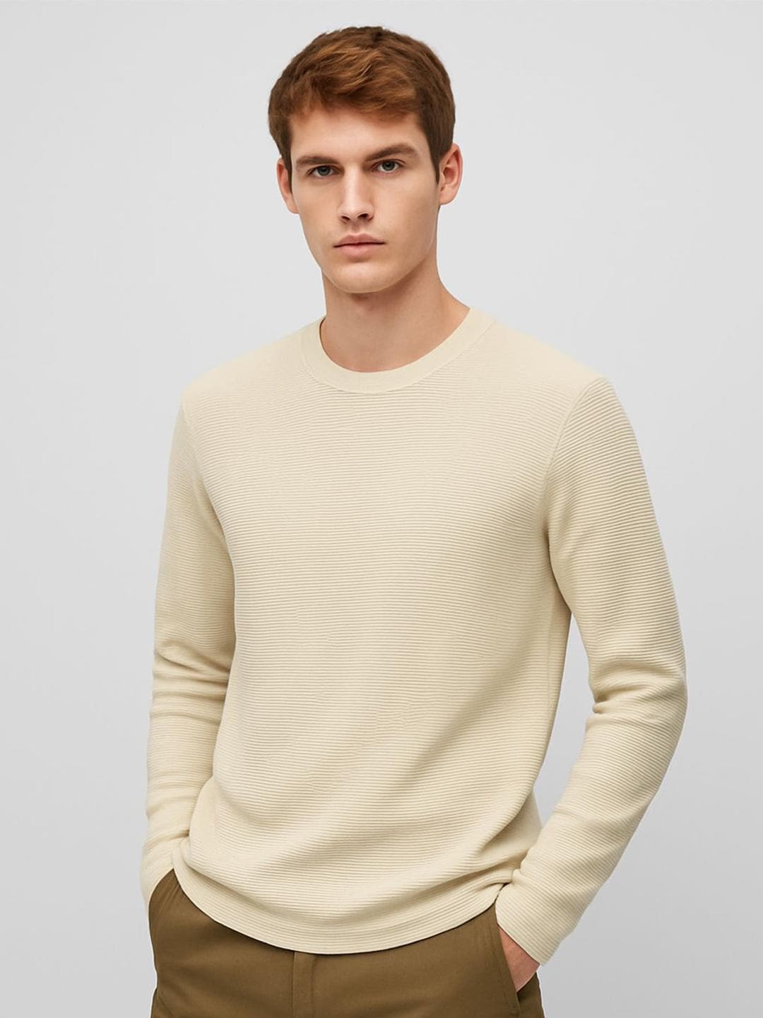 NOBERO Men Self Design Round Neck T-shirt