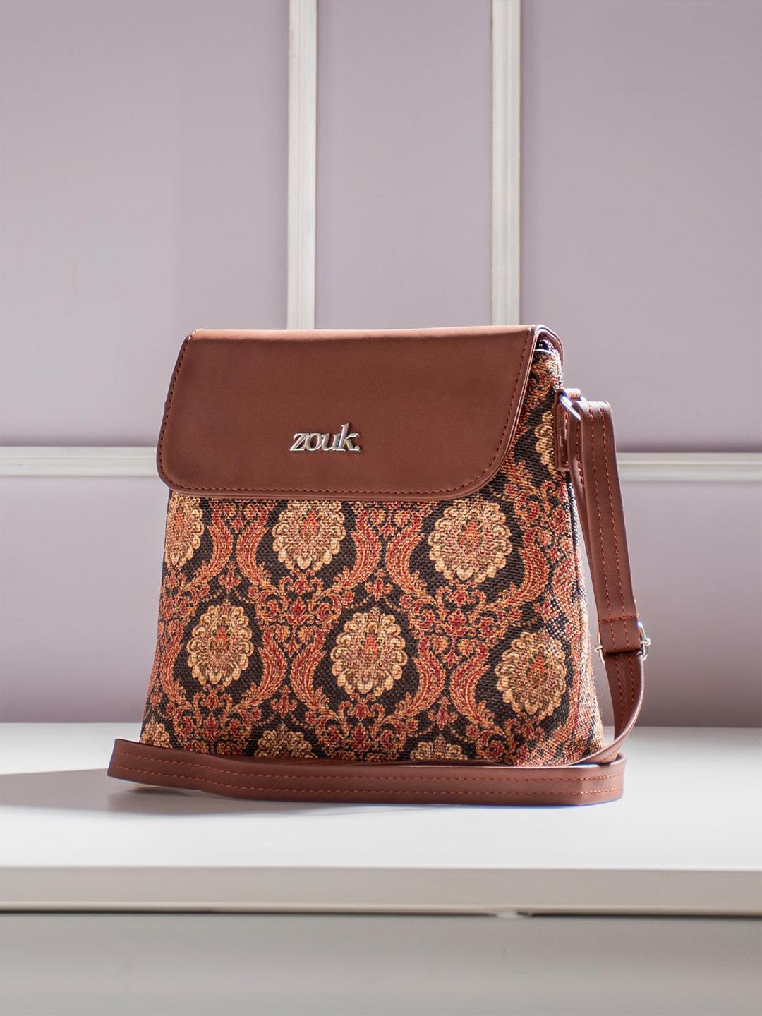 Buy ZOUK Brown Ethnic Motifs Printed Shopper Sling Bag Flap Handbag - - Accessories for Women