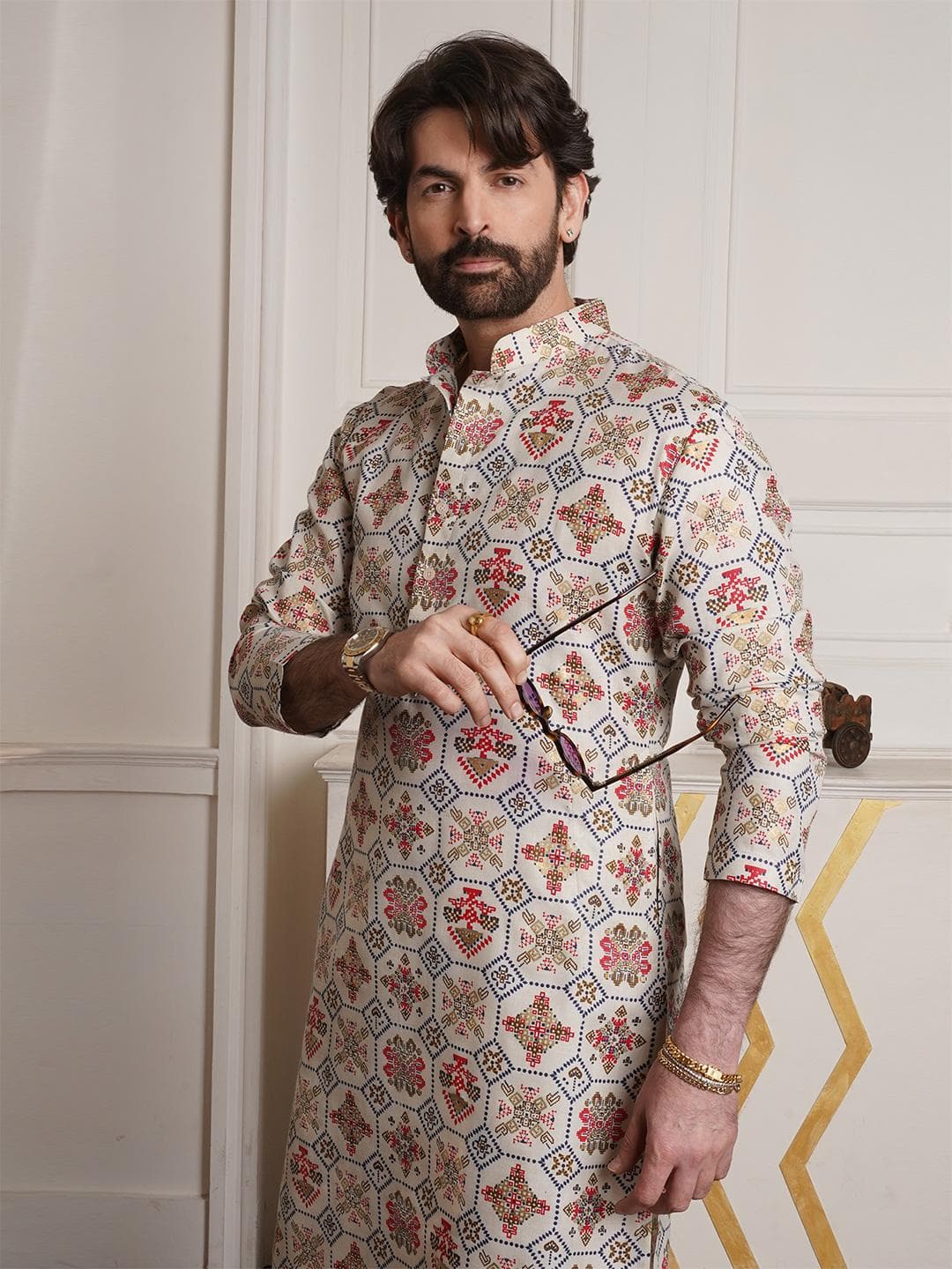 SOJANYA Ethnic Motifs Printed Band Collar Straight Kurta