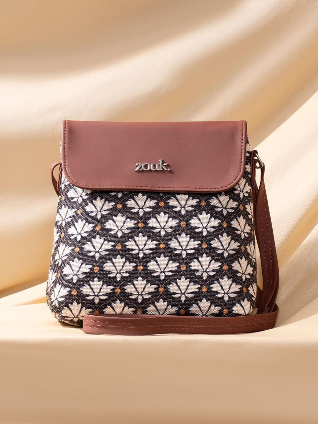 Buy ZOUK Brown Floral Printed Structured Sling Bag Flap Handbag - - Accessories for Women