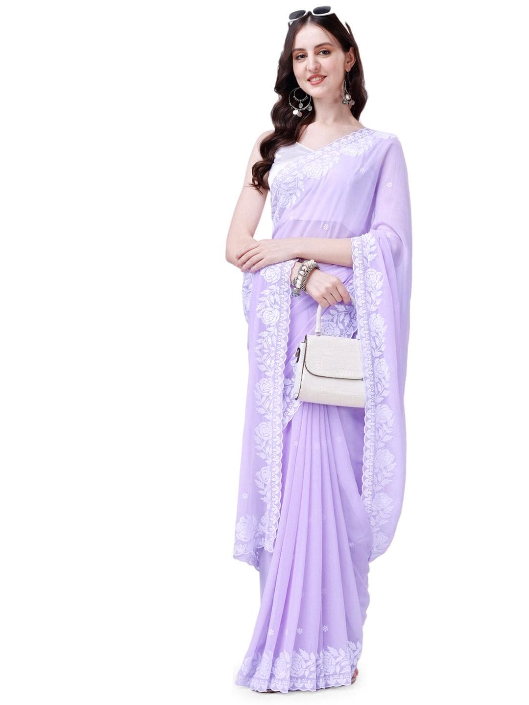 HESVI Floral Embroidered Pure Georgette Saree