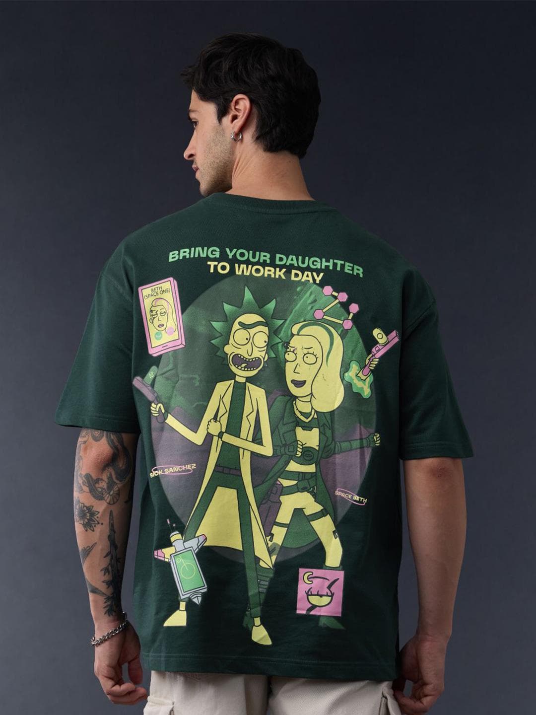 The Souled Store Men Oversized Rick & Morty Green Tshirts