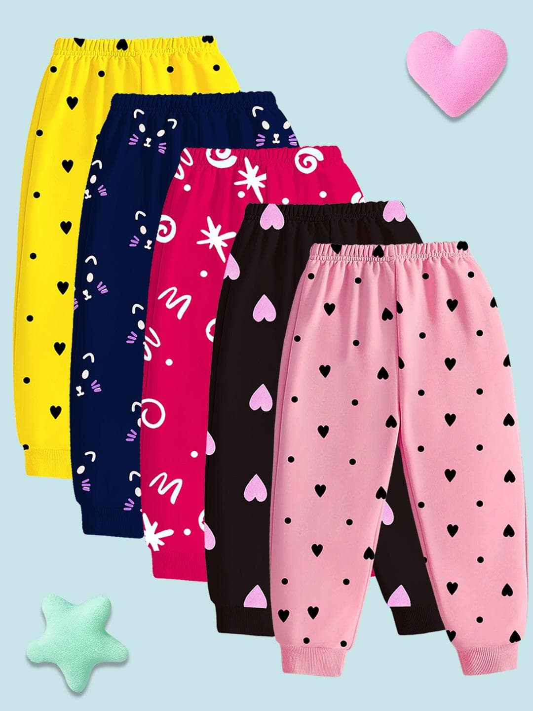 YK Girls Pack of 5 Regular Fit Cotton Track Pants