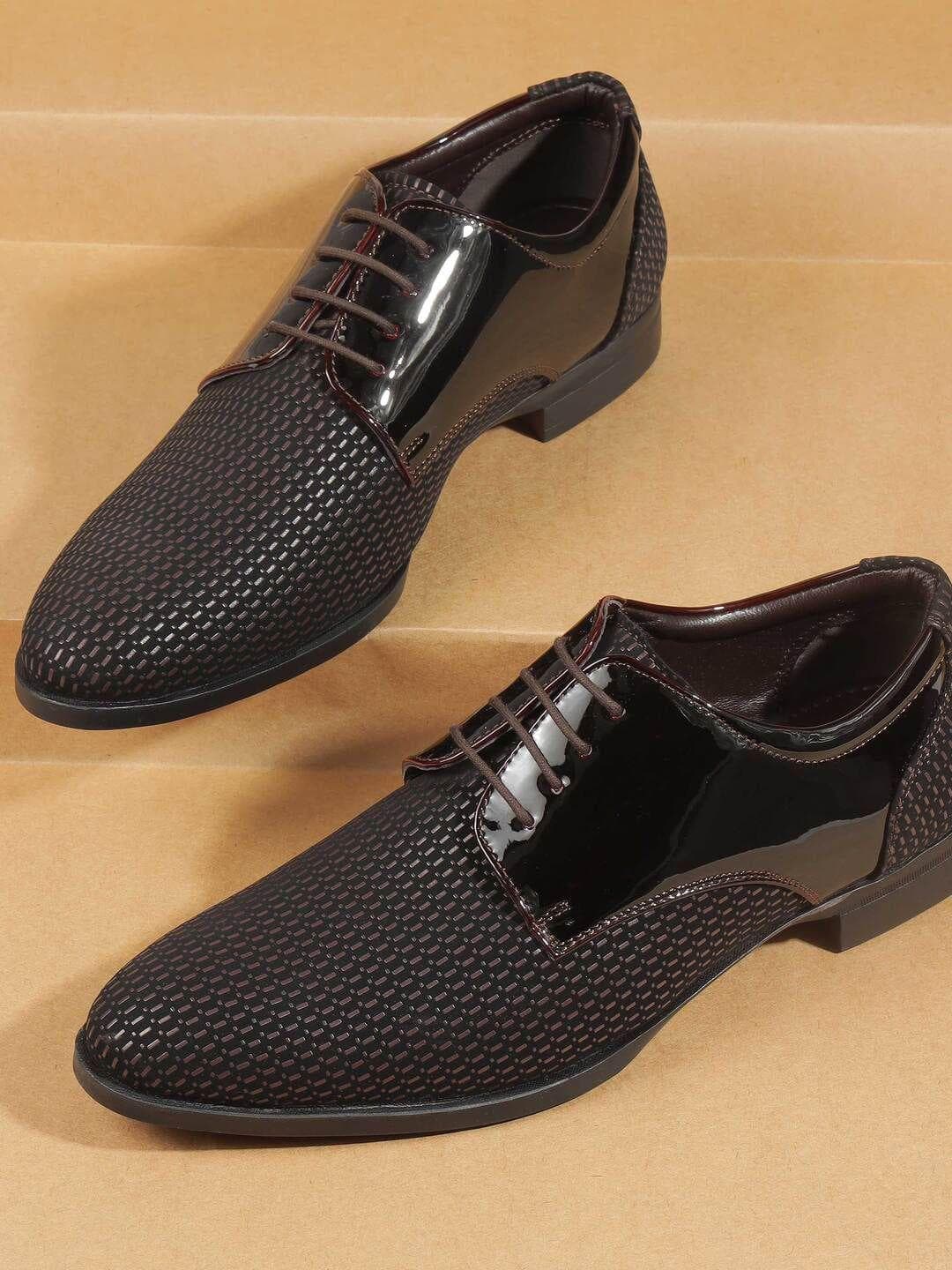 Metro Men Woven Design Round-Toe Formal Derbys