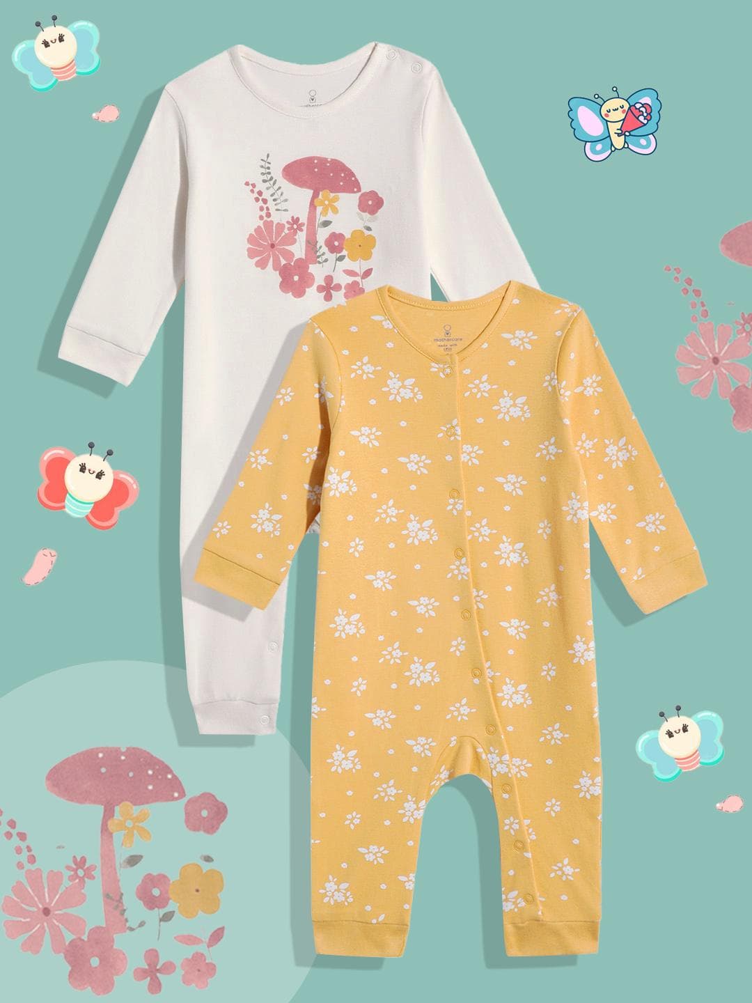 Buy Mothercare Infant Girls Pack Of 2 Floral Print Pure Cotton Rompers - - Apparel for Girls