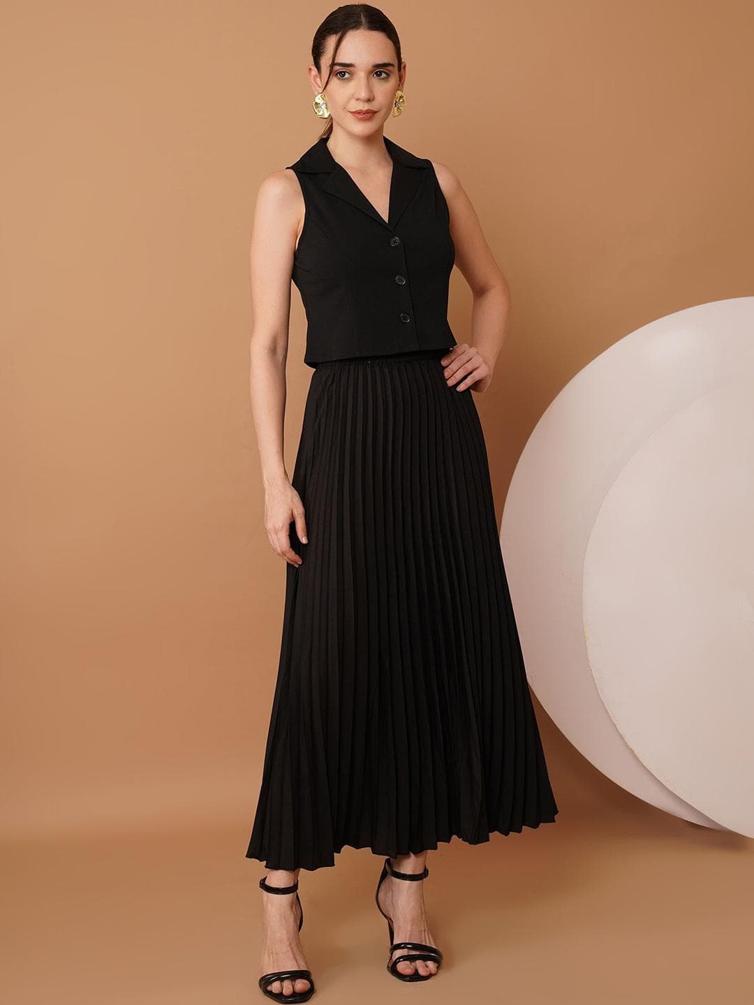 Buy Chemistry Lapel Collar Crop Top With Maxi Skirt - - Apparel for Women