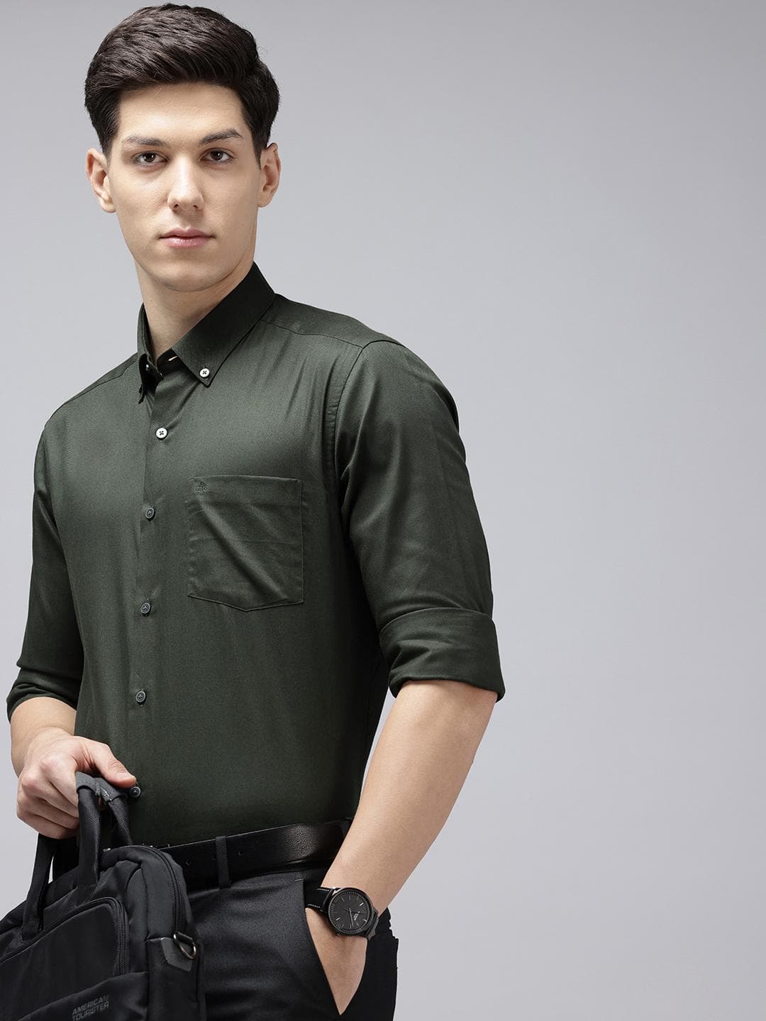 Arrow Pure Cotton Self-Design Button-Down Collar Manhattan Slim Fit Formal Shirt