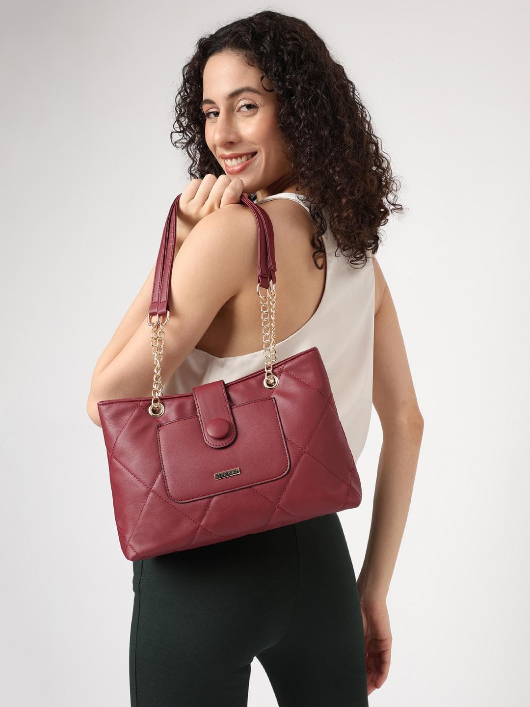 Fastrack Structured Shoulder Bag with Quilted Detail