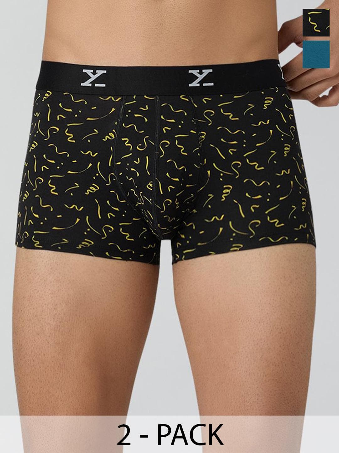 Buy XYXX Men Pack Of 2 Printed Solid Cotton Regular Fit Trunks XYTRNK2PCKN818 - - Apparel for Men