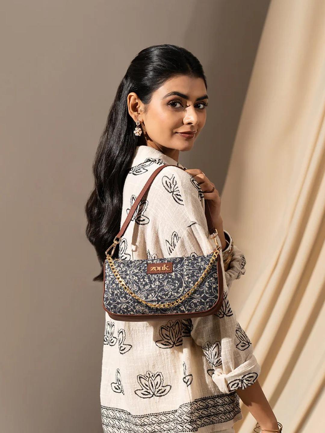 Buy ZOUK Ethnic Motifs Printed Structured Baguette Bag Handbags - - Accessories for Women