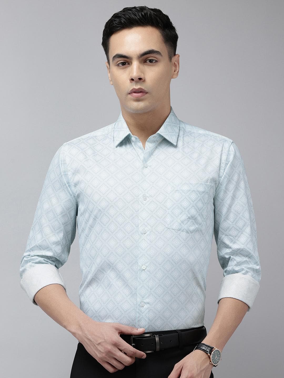 Arrow Manhattan Slim Fit Geometric Printed Pure Cotton Formal Shirt