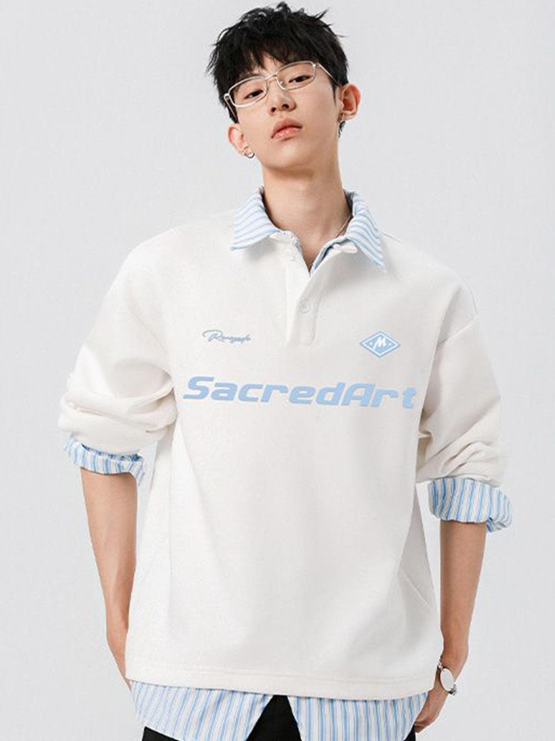 StyleCast x Revolte Men Printed Shirt Collar Long Sleeves Sweatshirt