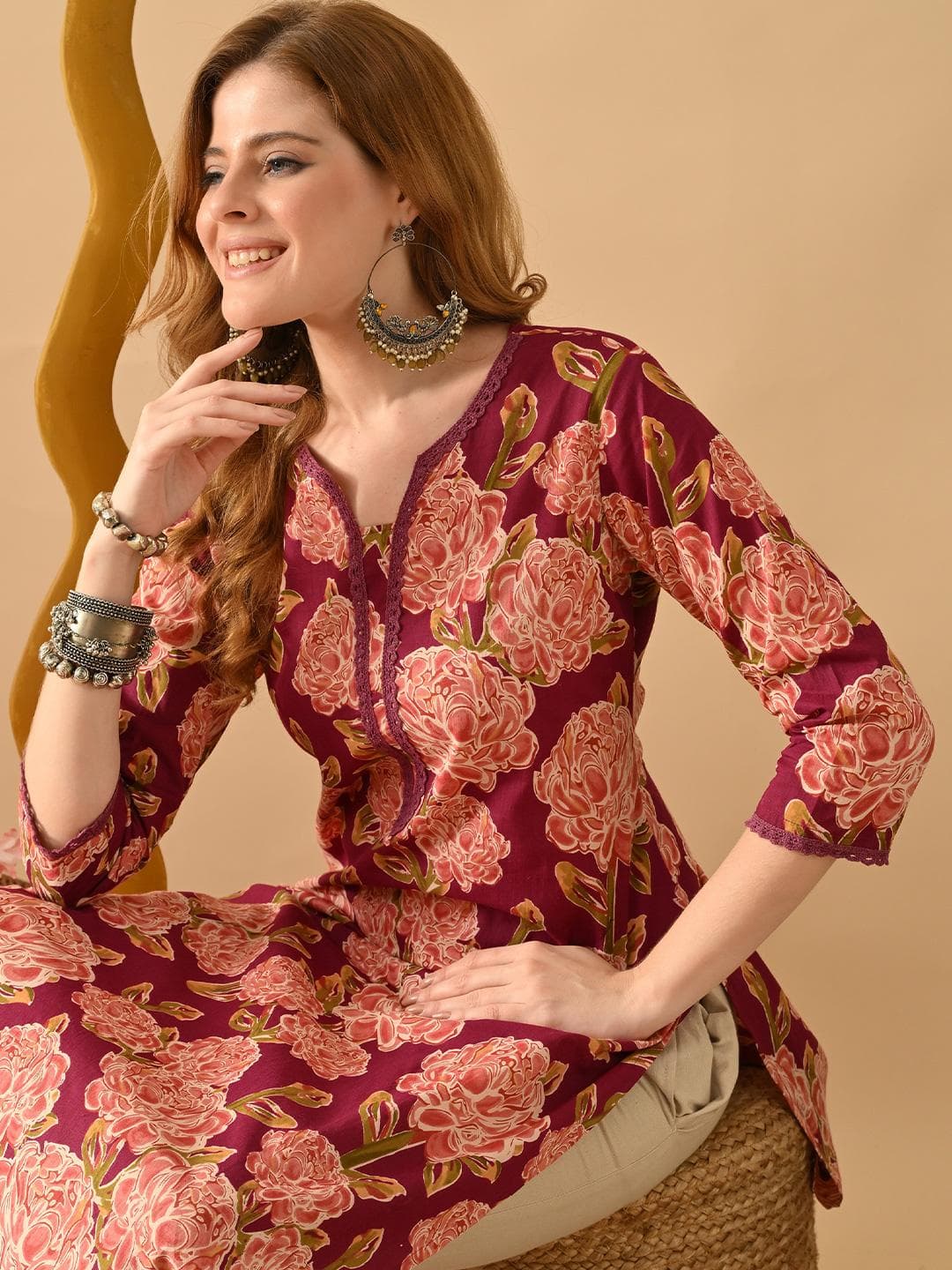PHYSIL Floral Printed Cotton Straight Kurta