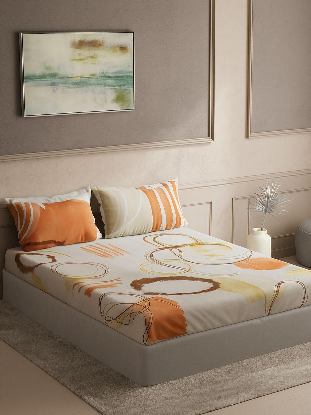 Buy DDecor Souvenir White Abstract 144 TC Pure Cotton Super King Bedsheet Set 2.74m X 2.74m - - Home for Unisex