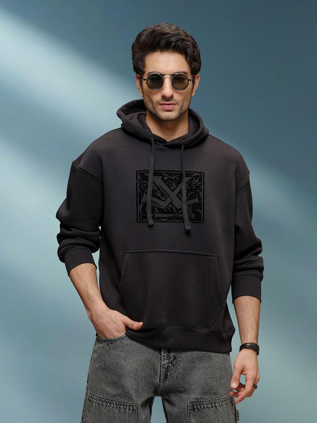 WROGN Men Printed Hooded Pullover Sweatshirt