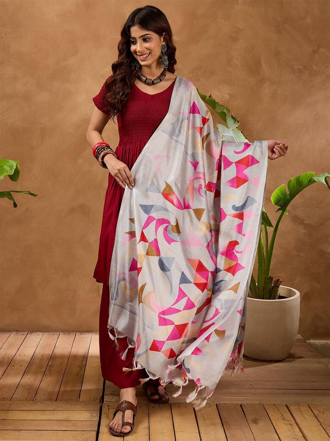 InWeave Abstract Printed Tasselled Dupatta
