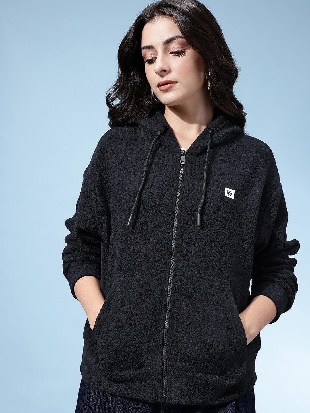 glitchez Applique Detail Hooded Drop-Shoulder Sleeves Oversized Sweatshirt