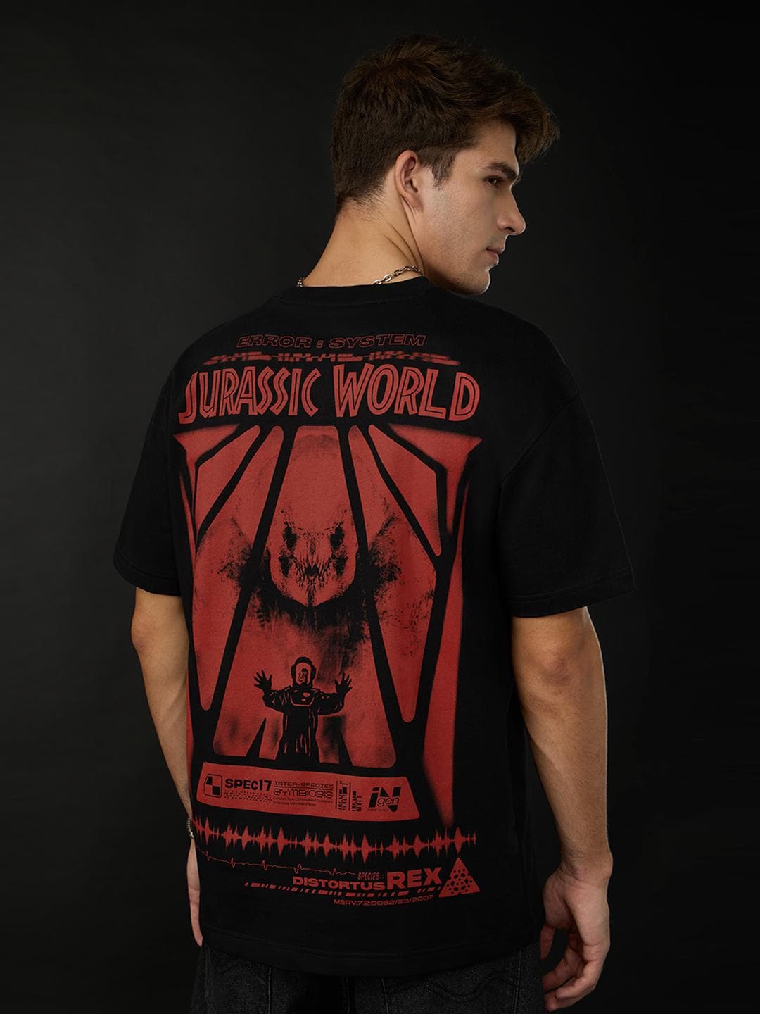 The Souled Store Men Oversized Jurassic World Black Tshirts