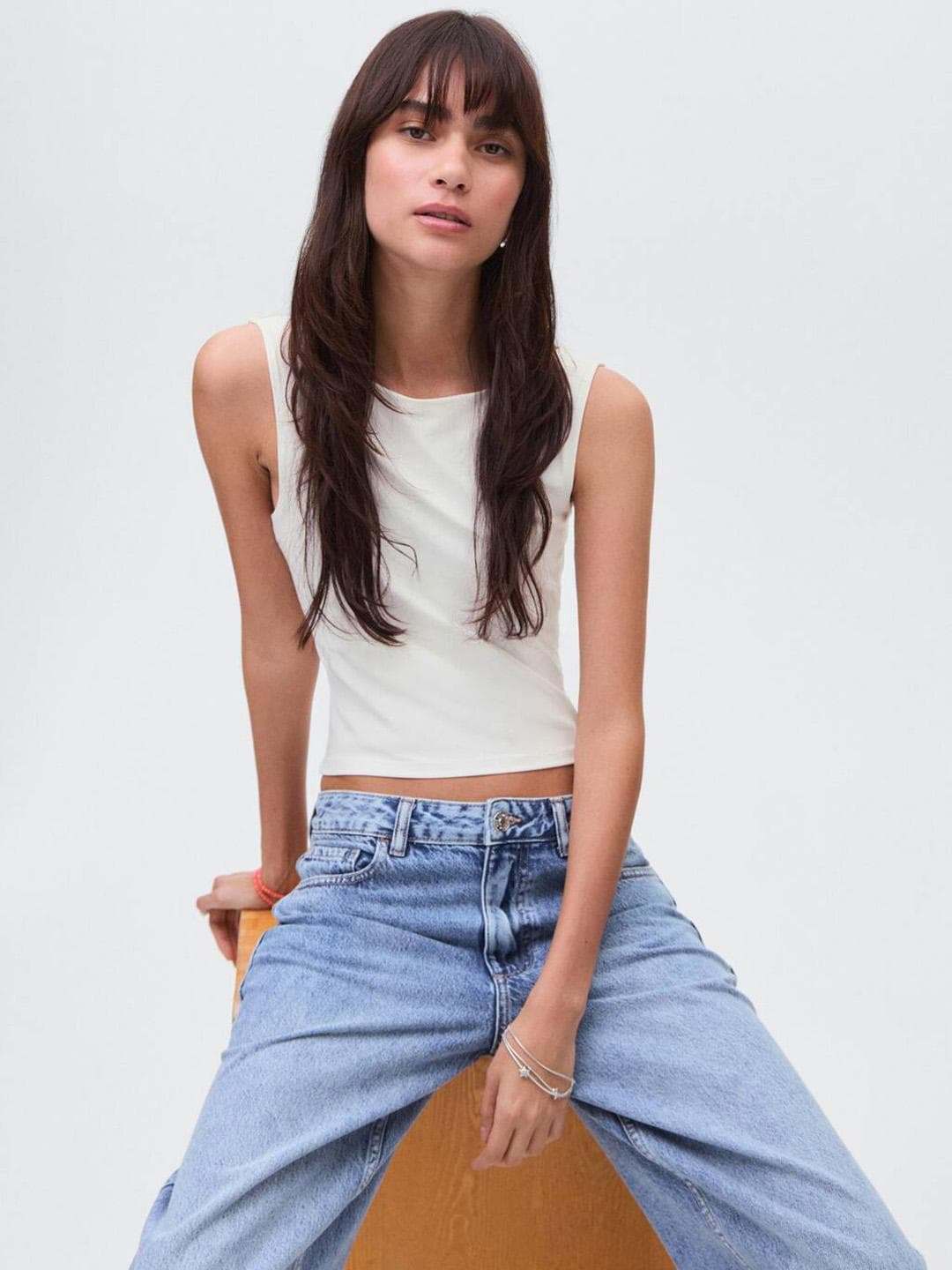 MANGO Boat Neck Crop Top