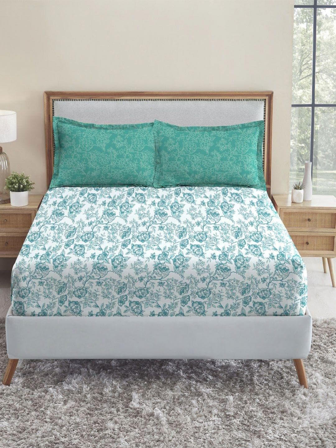 Buy MYTRIDENT Urban Comfort Blue Printed Pure Cotton 144 TC Double Bedsheet Set 2.54 X 2.28 M - - Home for Unisex