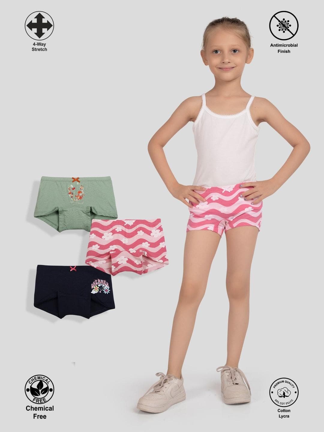Buy TRESNOVA Pack Of 3 Abstract Printed Soft Boxer Panties - - Apparel for Girls