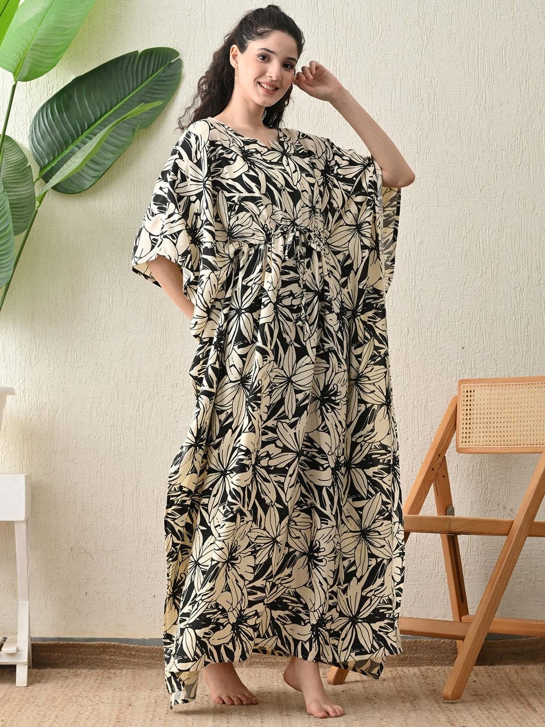 Ichaa Floral Printed Kaftan Maxi Nightdress