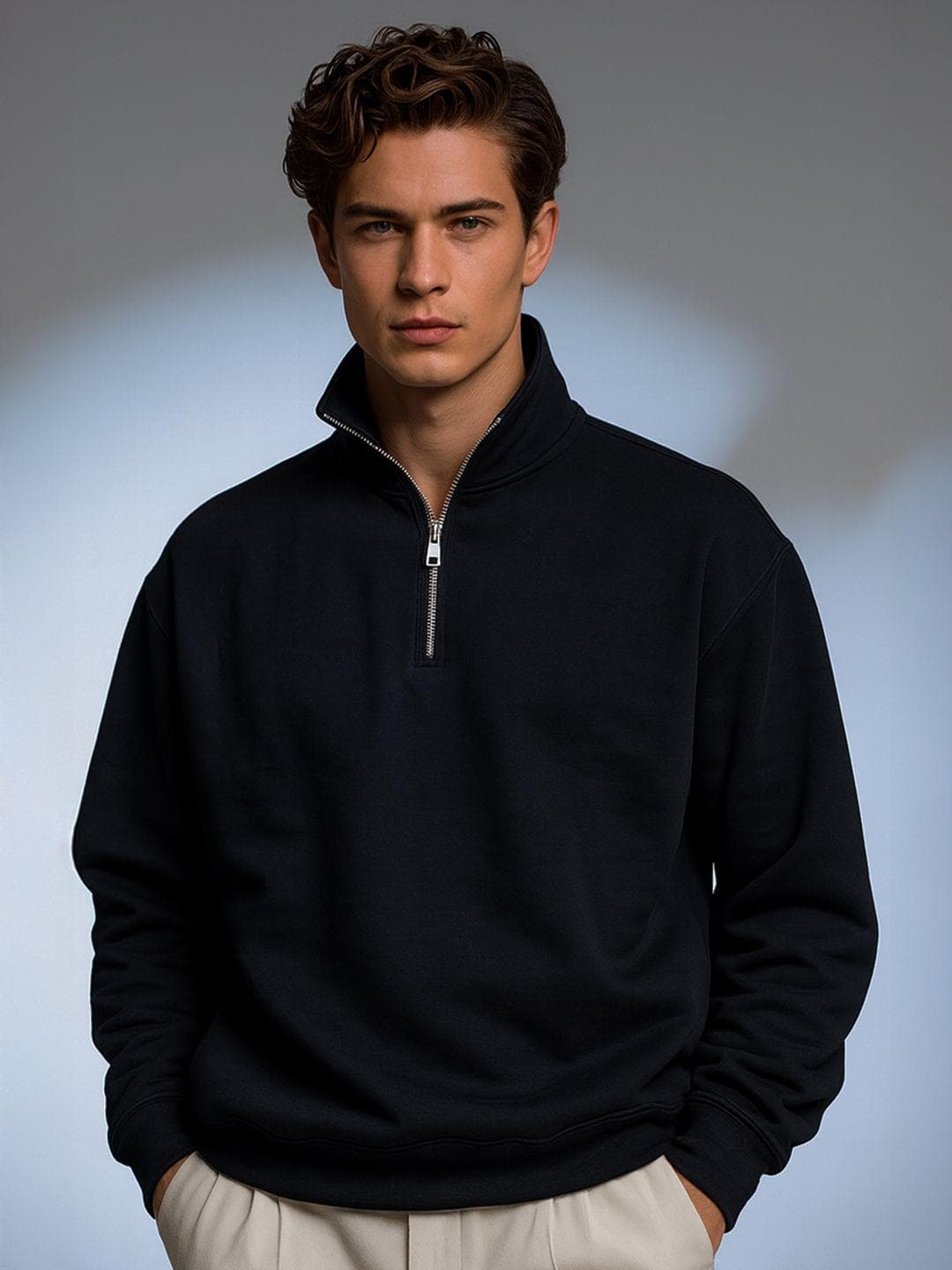 NOBERO Men Mock Neck Solid Sweatshirt