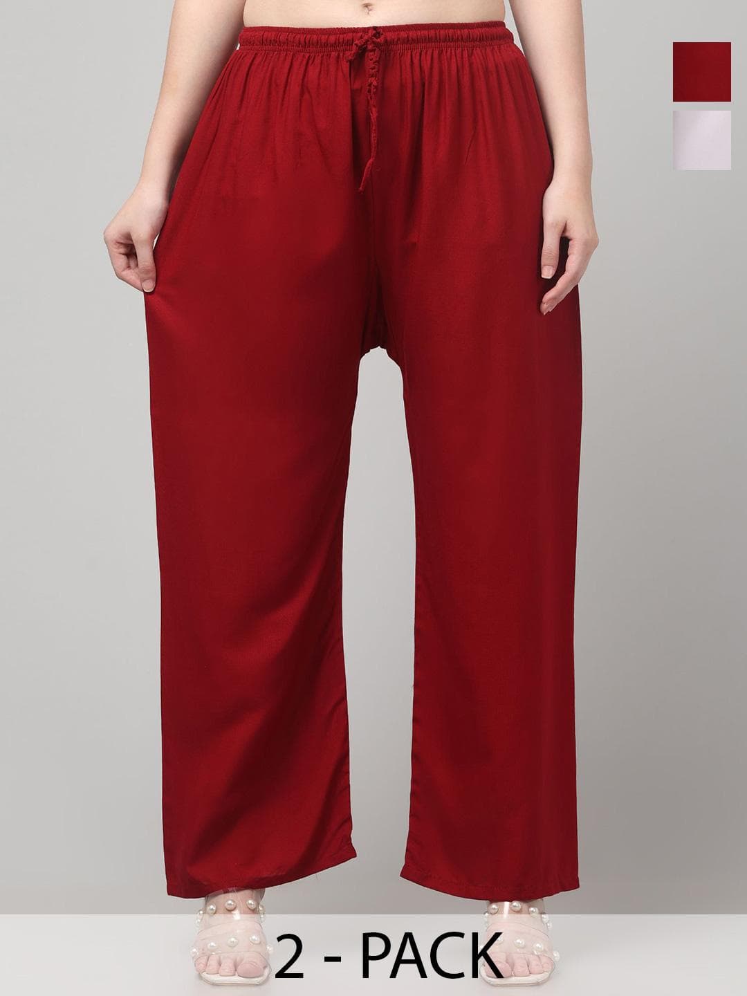AFFLEON Women Pack Of 2 Solid Wide Leg Palazzos