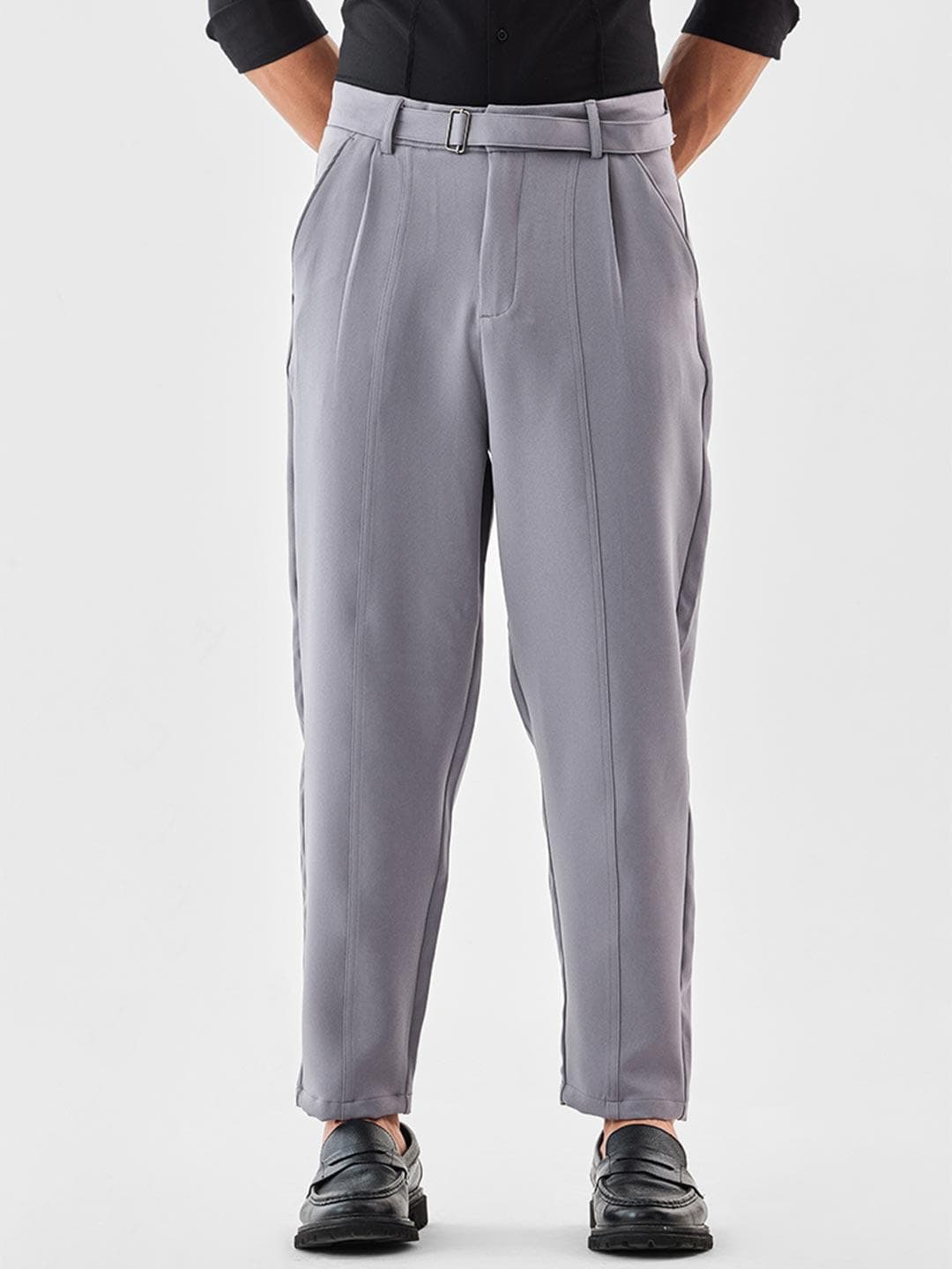 Snitch Men Regular Fit Mid-Rise Pleated Formal Trousers