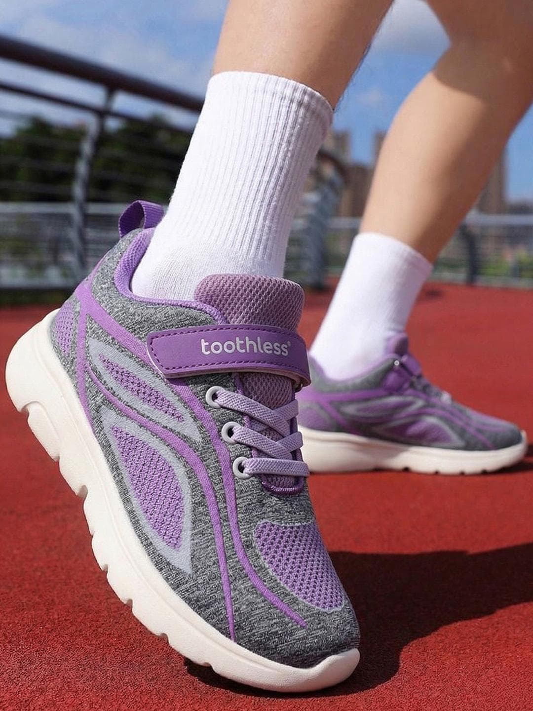 toothless Girls Purple Mesh Running Cushioned Soft Sole Lace Up Sport Active Wear Shoes