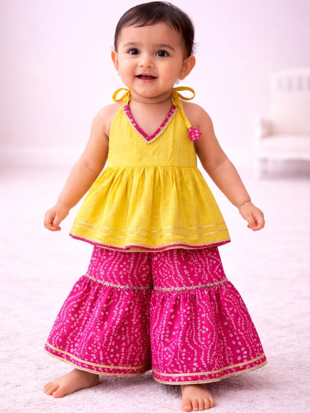Sangria Infants Girls Pure Cotton Halter Neck Kurta & Sharara