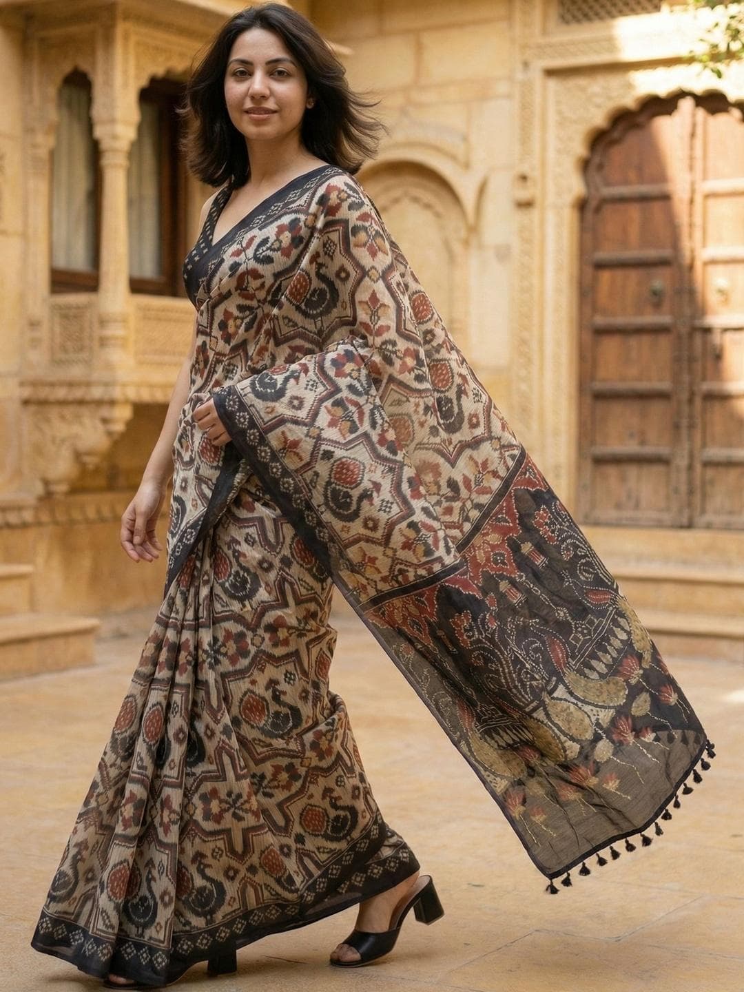 AANVI Ethnic Motifs Silk Blend Designer Saree